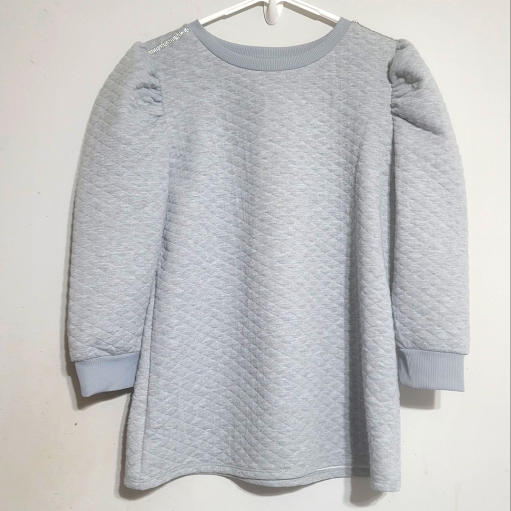 Womens Blue‎ Quilted Sweatshirt Sz Medium Cool Blue Statement Sleeve Rhinestones
